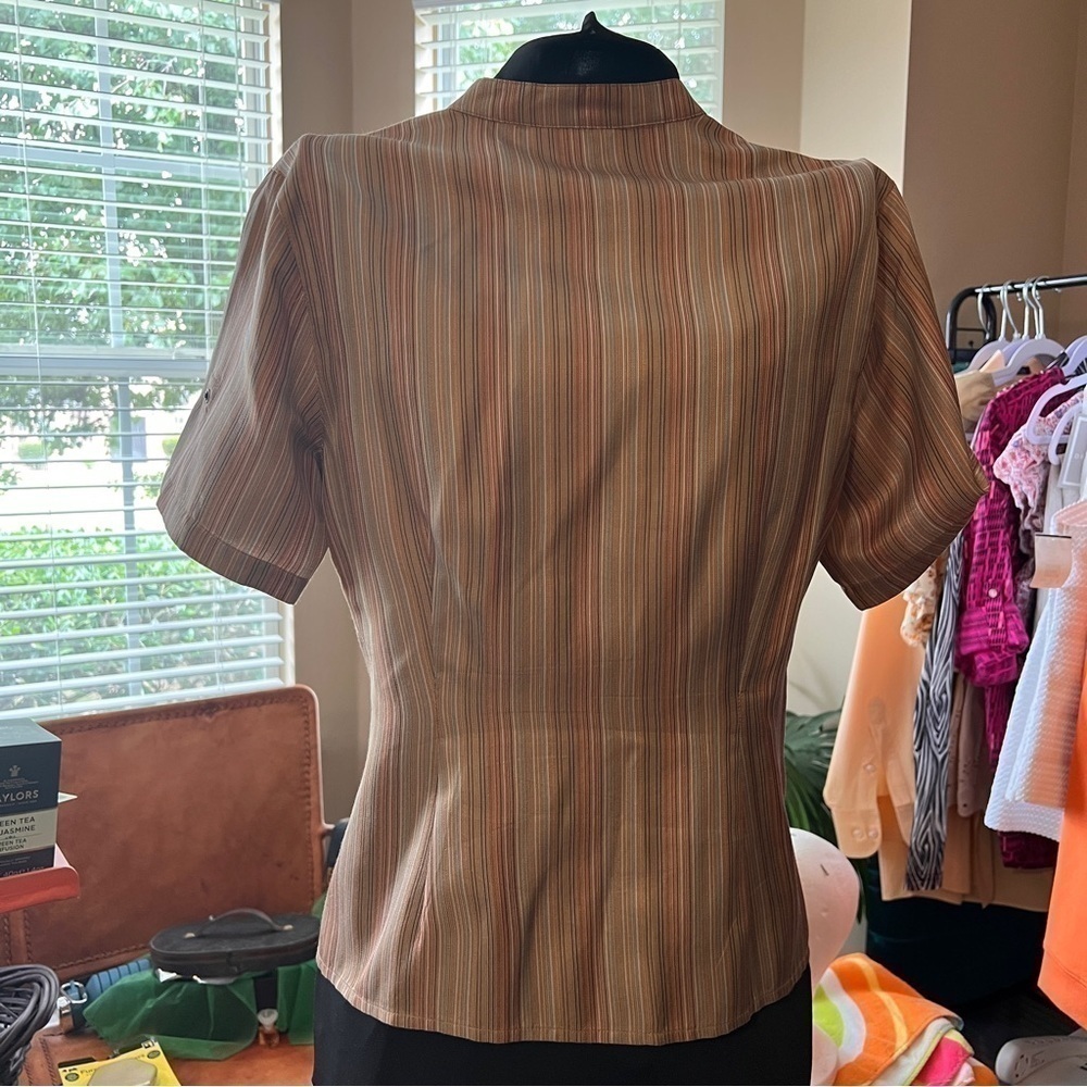 BELIZA Petite Silk Stripe Button Top Blouse M - Picture 2 of 8